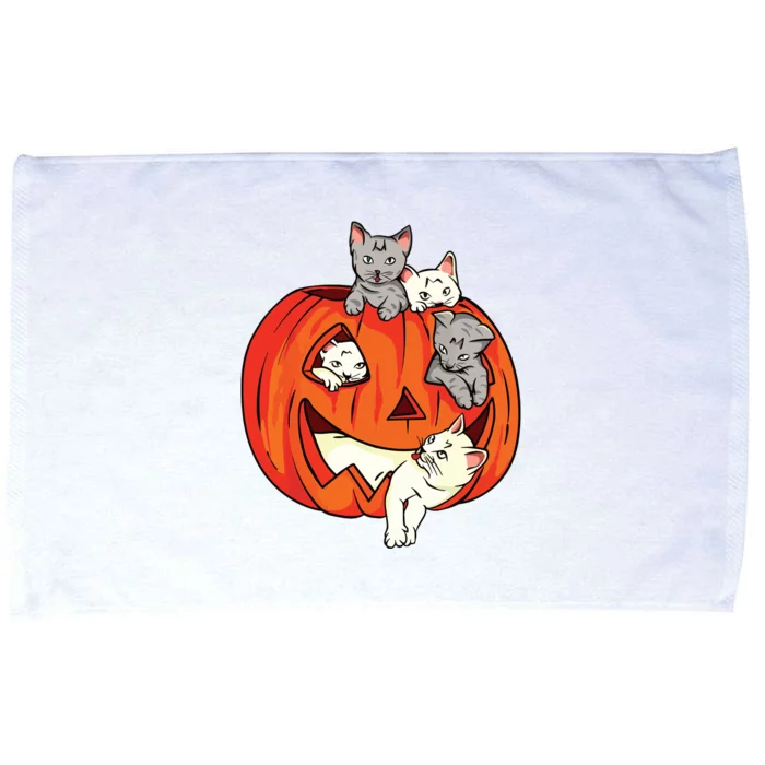 Cats Pumpkin Carved Jack O Lantern Cat Halloween Costume Microfiber Hand Towel