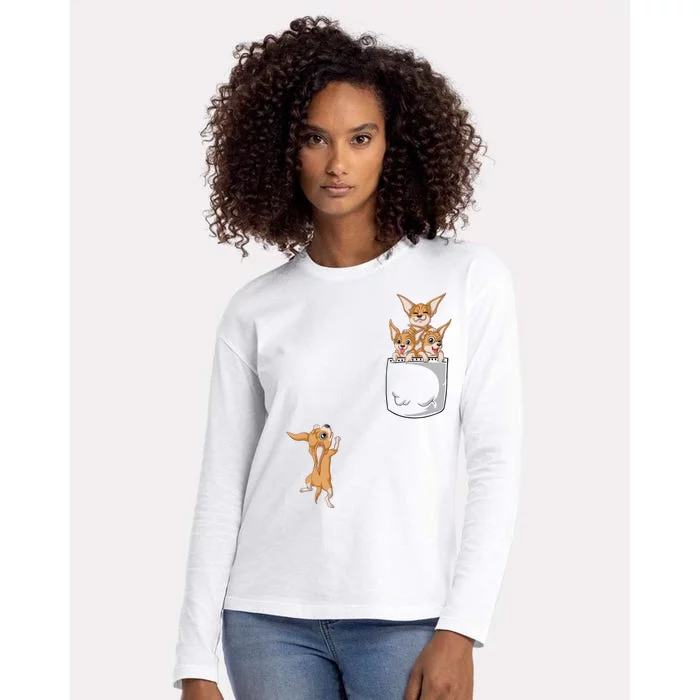 Chihuahua Pocket Womens Cotton Relaxed Long Sleeve T-Shirt