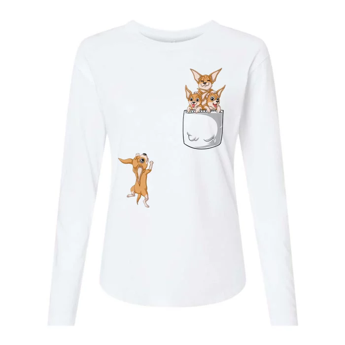 Chihuahua Pocket Womens Cotton Relaxed Long Sleeve T-Shirt