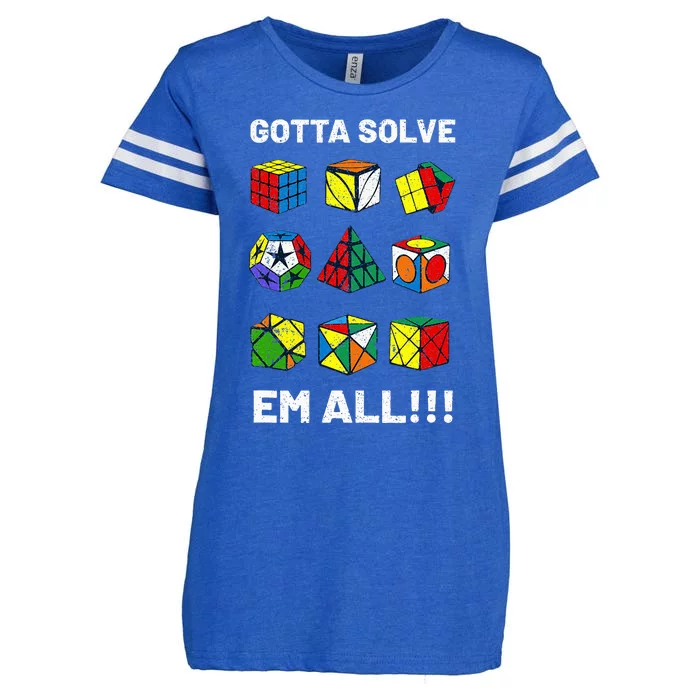 Competitive Puzzle Cube Gotta Solve Em All Speed Cubing Enza Ladies Jersey Football T-Shirt