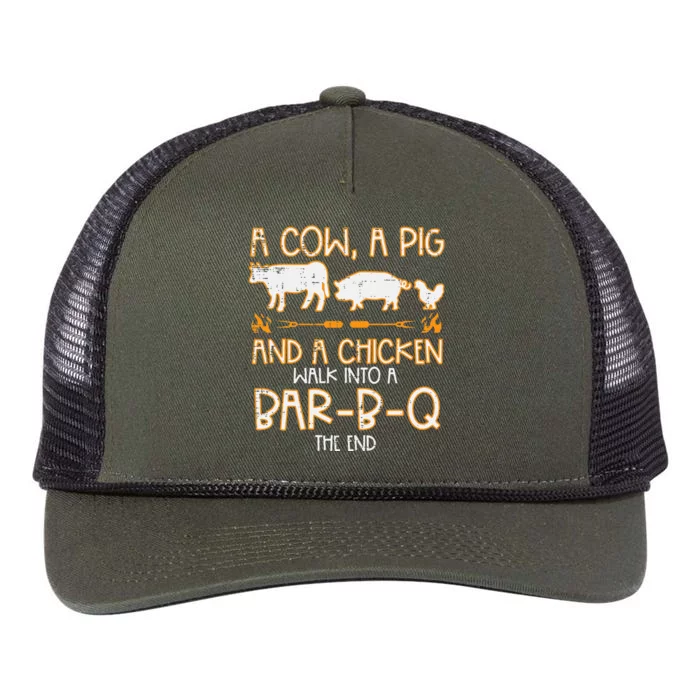 Cow Pig Chicken Walk Bar B Q Bbq Barbecue Grilling Retro Rope Trucker Hat Cap