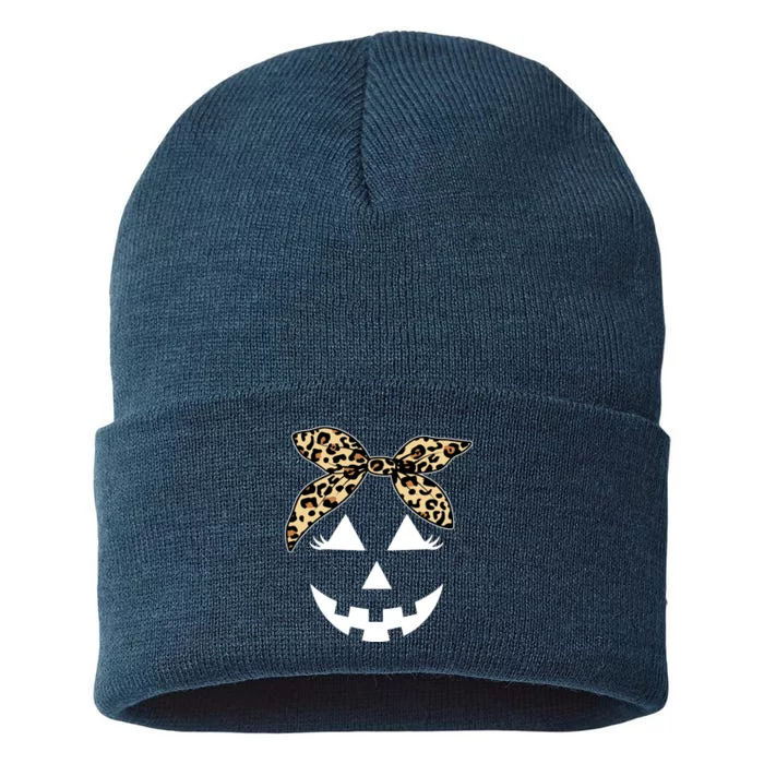 Cheetah Pumpkin Cute Halloween Sustainable Knit Beanie