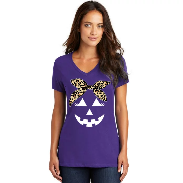 Cheetah Pumpkin Cute Halloween Women's V-Neck T-Shirt