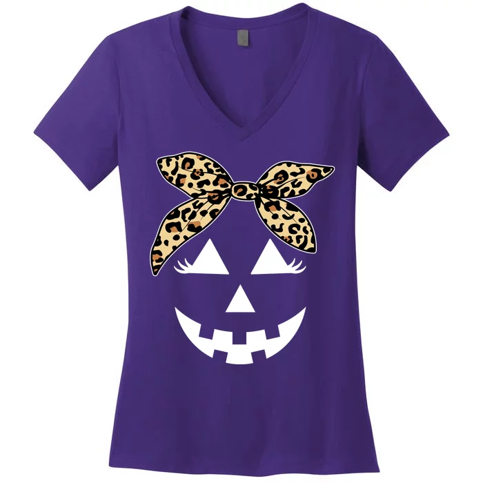 Cheetah Pumpkin Cute Halloween Women's V-Neck T-Shirt