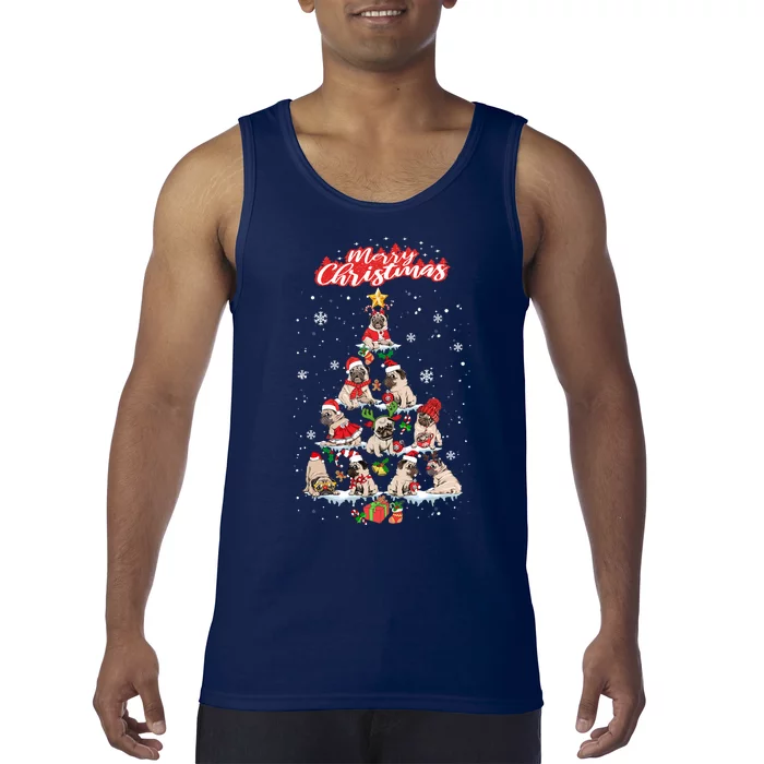 Cute Pugs Christmas Tree With Lover Tank Top