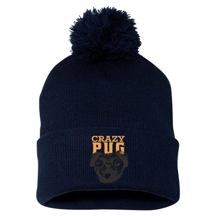 Crazy Pug Pom Pom 12in Knit Beanie