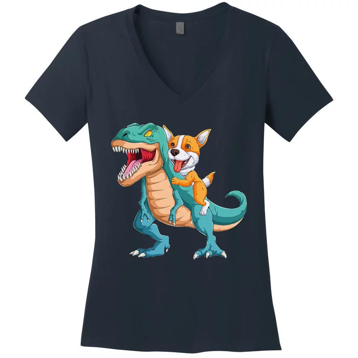 Corgi Puppy Corgi T Rex Dinosaur For Pet Lovers Women's V-Neck T-Shirt