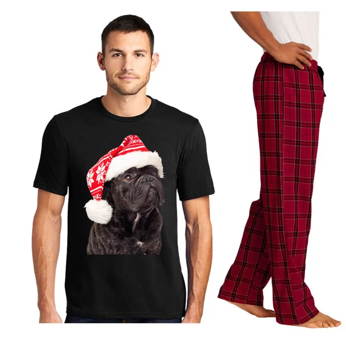 Cute Pug Christmas Santa Hat Funny Dog Fun Christmas Pug Gift Pajama Set