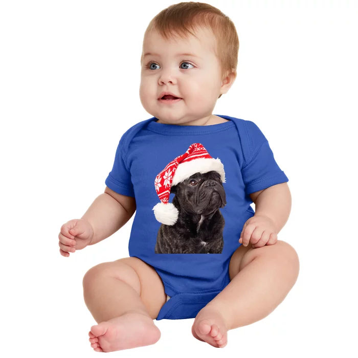 Cute Pug Christmas Santa Hat Funny Dog Fun Christmas Pug Gift Baby Bodysuit