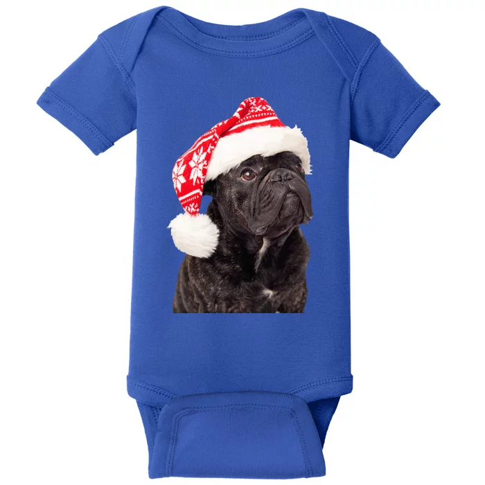 Cute Pug Christmas Santa Hat Funny Dog Fun Christmas Pug Gift Baby Bodysuit