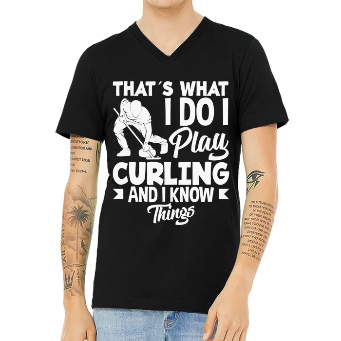 Curling Player Curler Winter Sports Curl V-Neck T-Shirt