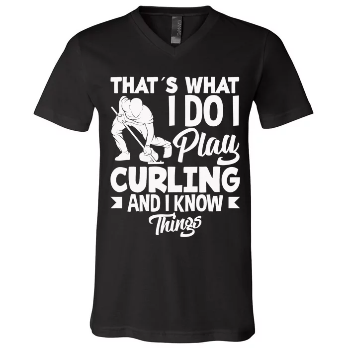 Curling Player Curler Winter Sports Curl V-Neck T-Shirt