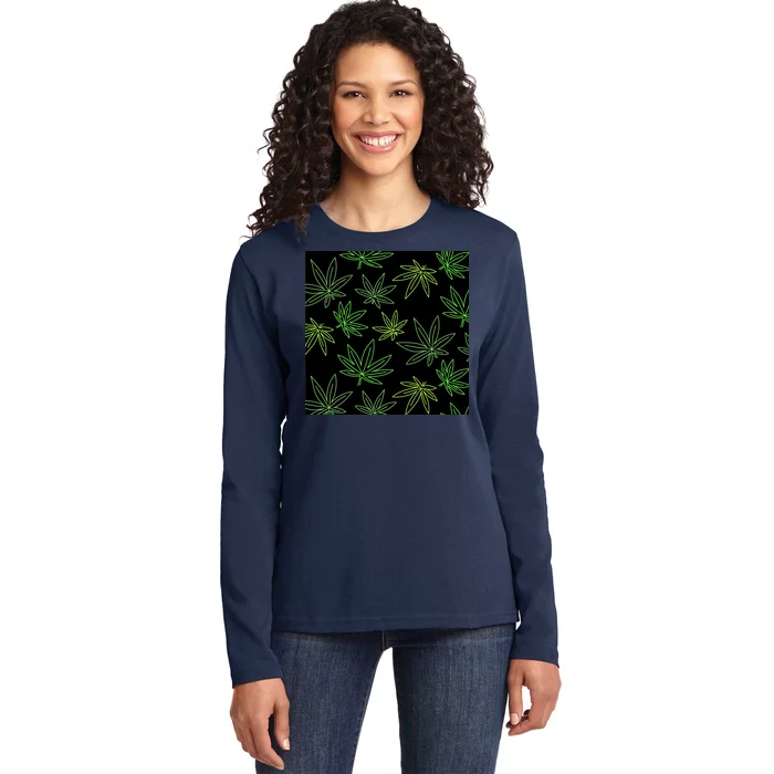 Cannabis Pattern Ladies Long Sleeve Shirt