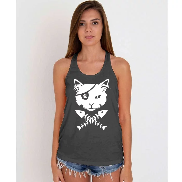 Cute pirate cat funny Women's Knotted Racerback Tank