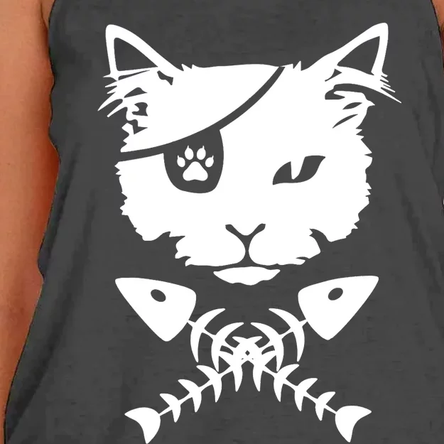 Cute pirate cat funny Women's Knotted Racerback Tank