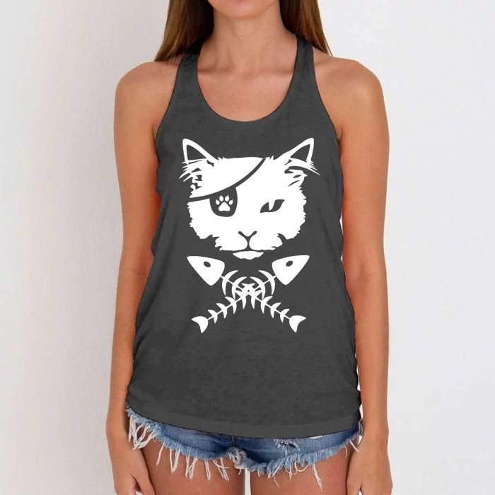 Cute pirate cat funny Women's Knotted Racerback Tank