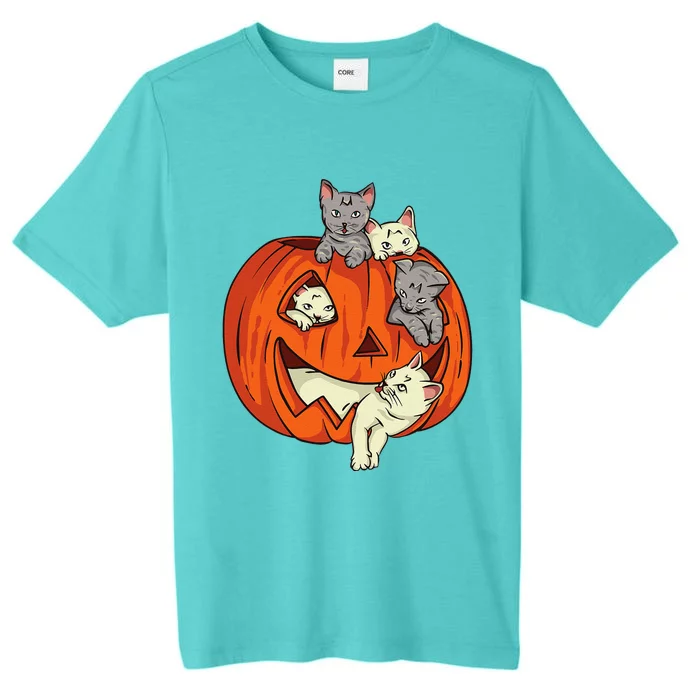 Cats Pumpkin Carved Jack O Lantern Cat Halloween Costume ChromaSoft Performance T-Shirt