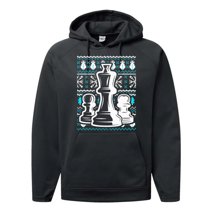 Chess Pieces Christmas Checkmate Tactics Castling Player Performance Fleece Hoodie