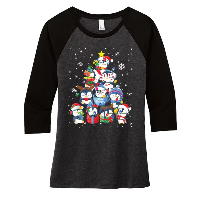 Cute Penguin Christmas Tree Gift Decor Xmas Tree Women's Tri-Blend 3/4-Sleeve Raglan Shirt