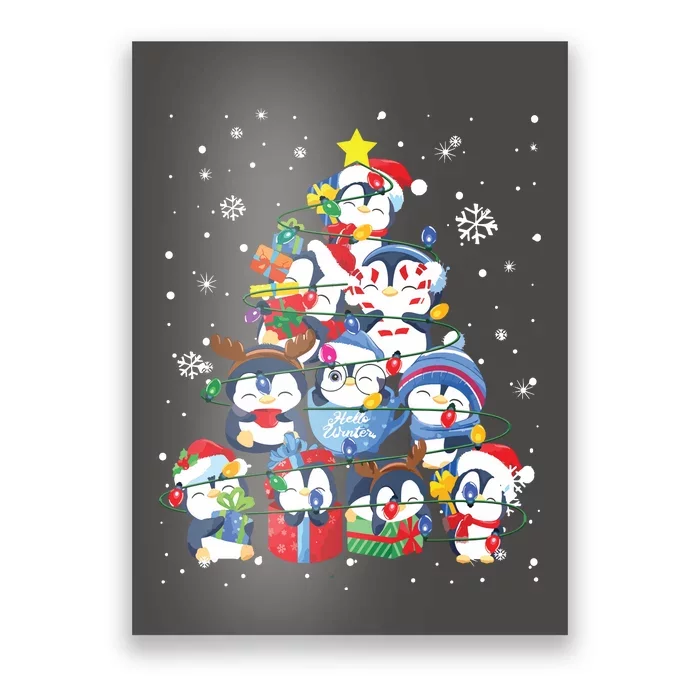 Cute Penguin Christmas Tree Gift Decor Xmas Tree Poster