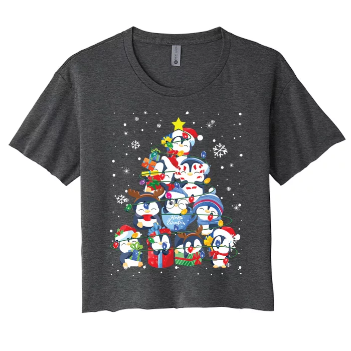 Cute Penguin Christmas Tree Gift Decor Xmas Tree Women's Crop Top Tee