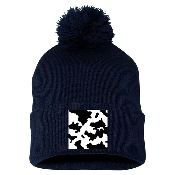 Cow Pattern Pom Pom 12in Knit Beanie