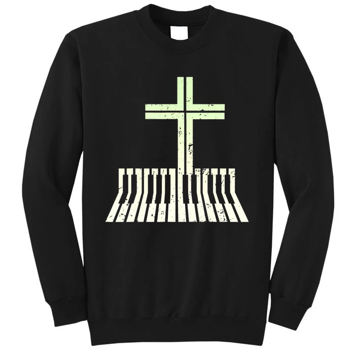 Christian Piano Cross Keyboard Pianist Tall Sweatshirt