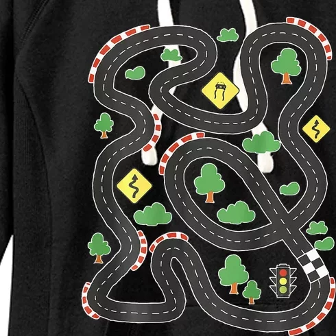 Cool Playmat Car Race Track On Back Dad Women's Fleece Hoodie