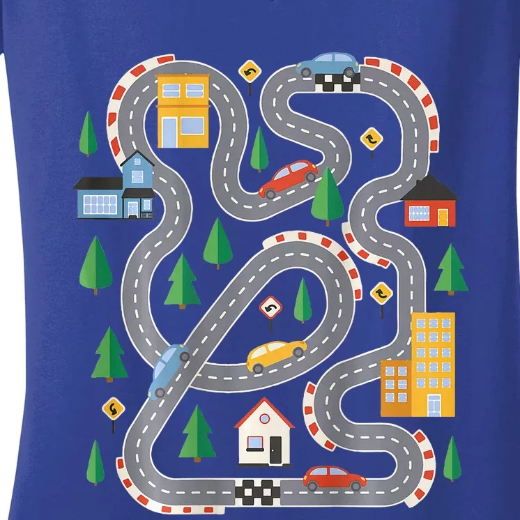 Cool Playmat Car Race Track Fathers Day Women's V-Neck T-Shirt