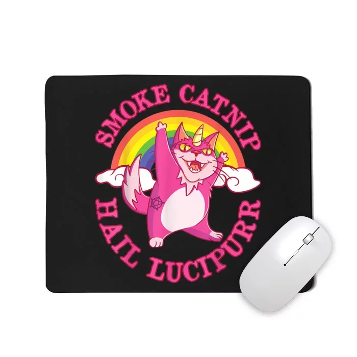 Caticorn Pink Cat Unicorn Rainbow Smoke Catnip Hail Lucipurr Mousepad