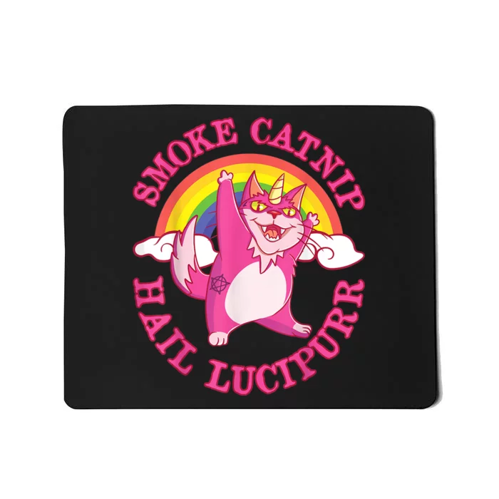 Caticorn Pink Cat Unicorn Rainbow Smoke Catnip Hail Lucipurr Mousepad