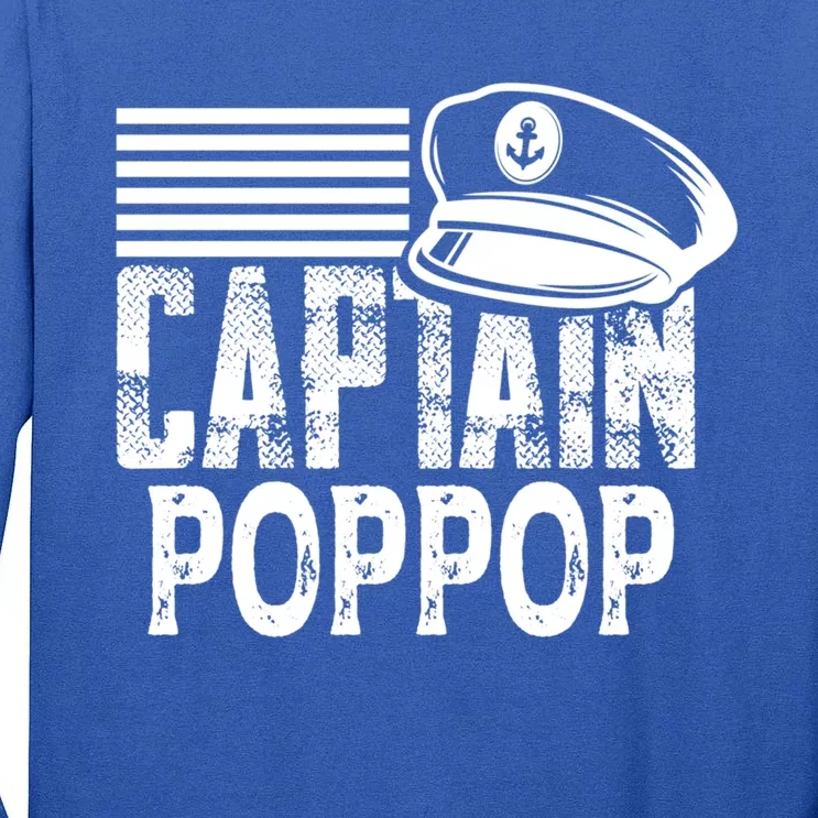 Captain Poppop Cool Gift Sailing Captain Hat Boat Owner Boating Gift Tall Long Sleeve T-Shirt