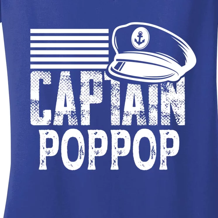 Captain Poppop Cool Gift Sailing Captain Hat Boat Owner Boating Gift Women's V-Neck T-Shirt