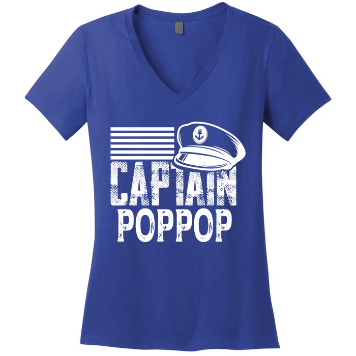 Captain Poppop Cool Gift Sailing Captain Hat Boat Owner Boating Gift Women's V-Neck T-Shirt