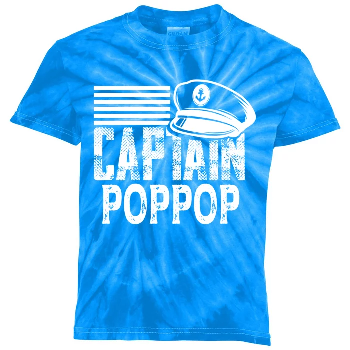 Captain Poppop Cool Gift Sailing Captain Hat Boat Owner Boating Gift Kids Tie-Dye T-Shirt