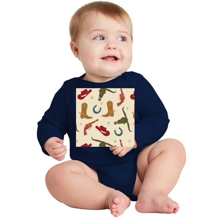 Cowboy Pattern Baby Long Sleeve Bodysuit