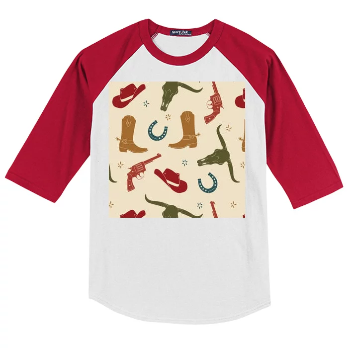 Cowboy Pattern Kids Colorblock Raglan Jersey