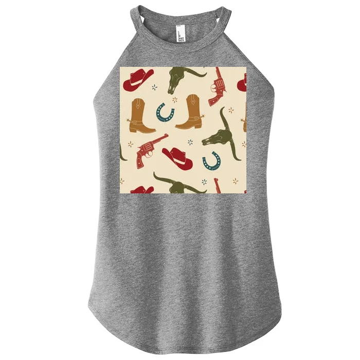 Cowboy Pattern Women’s Perfect Tri Rocker Tank