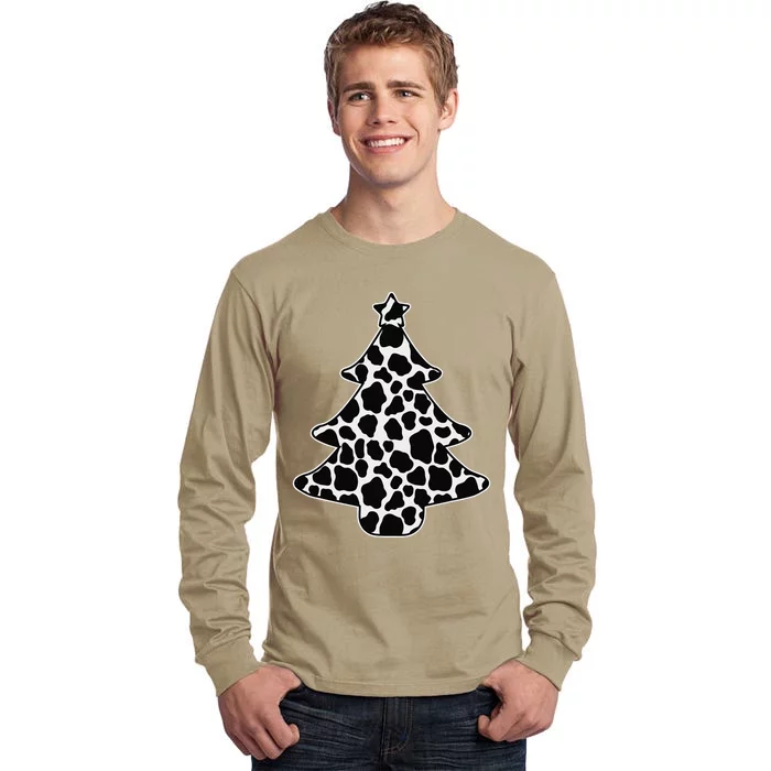 Cow Print Christmas Tree Pajama XMas Farm Animal Farmer Tall Long Sleeve T-Shirt