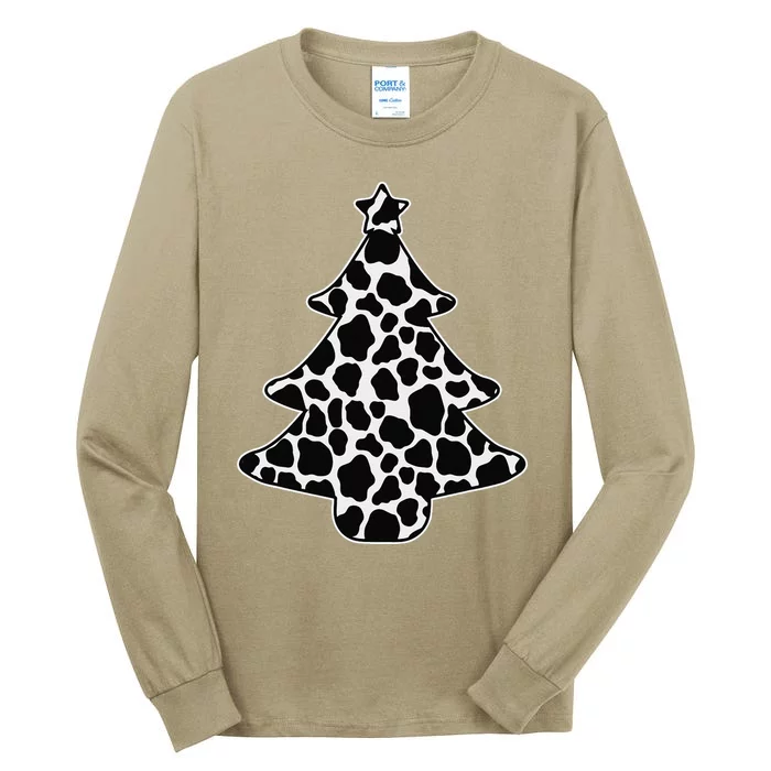 Cow Print Christmas Tree Pajama XMas Farm Animal Farmer Tall Long Sleeve T-Shirt