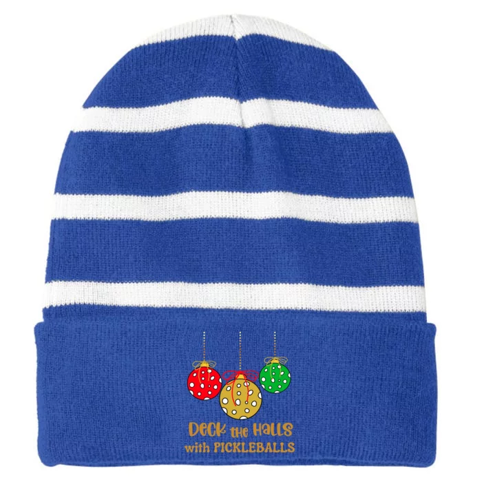 Christmas Pickleball Cool Gift Deck The Halls With Pickleballs Cool Gift Striped Beanie with Solid Band