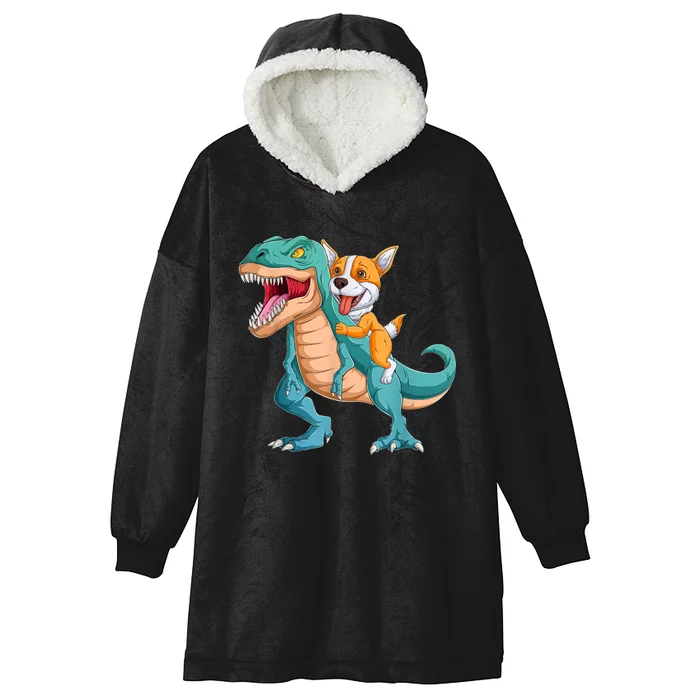 Corgi Puppy Corgi T Rex Dinosaur For Pet Lovers Hooded Wearable Blanket