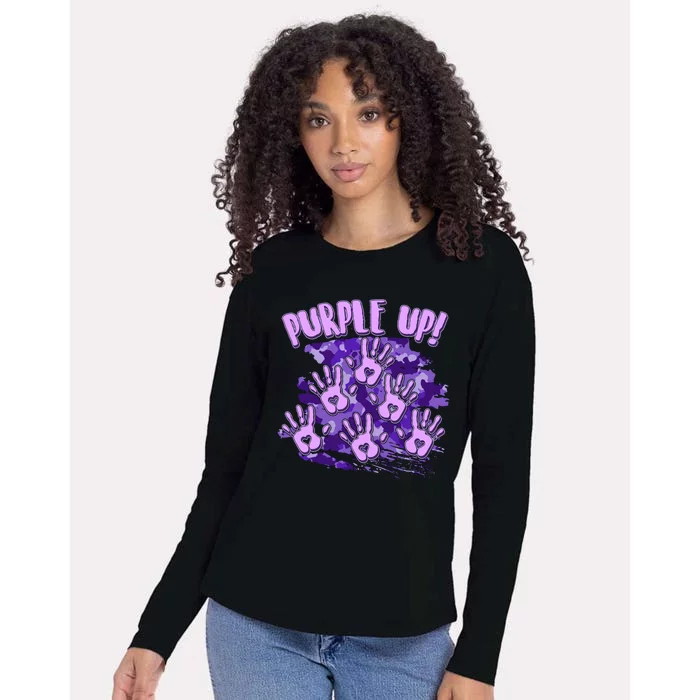 Cool Purple Camouflage Camo Hand Prints Womens Cotton Relaxed Long Sleeve T-Shirt