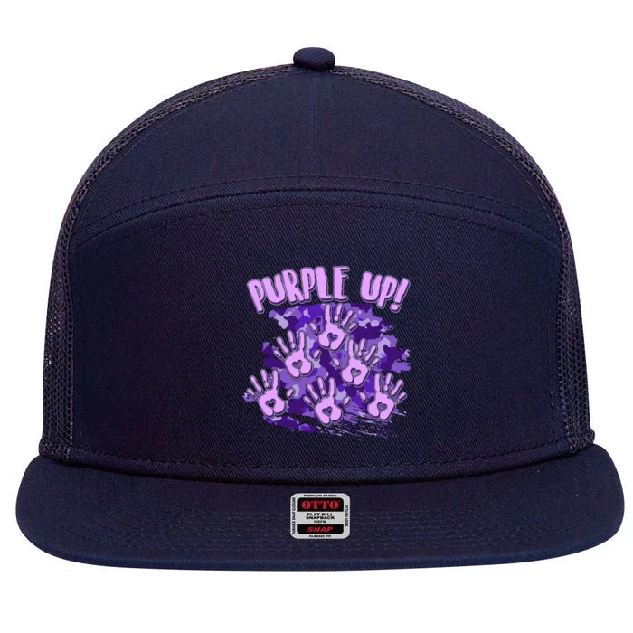 Cool Purple Camouflage Camo Hand Prints 7 Panel Mesh Trucker Snapback Hat