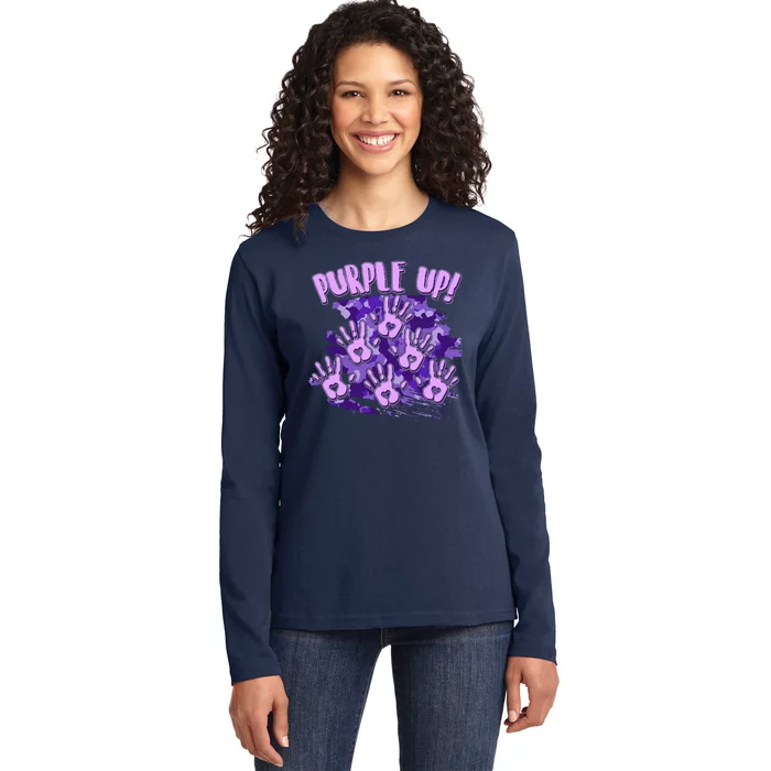 Cool Purple Camouflage Camo Hand Prints Ladies Long Sleeve Shirt