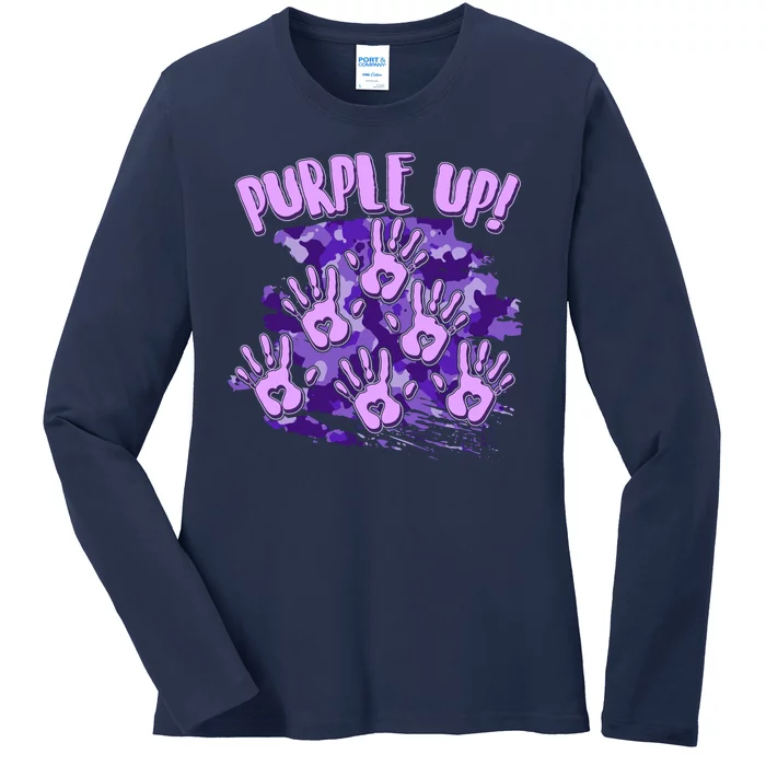 Cool Purple Camouflage Camo Hand Prints Ladies Long Sleeve Shirt