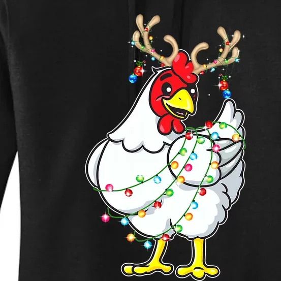 Christmas Pajama Chicken Lover Animals Xmas Tree Lights Women's Pullover Hoodie