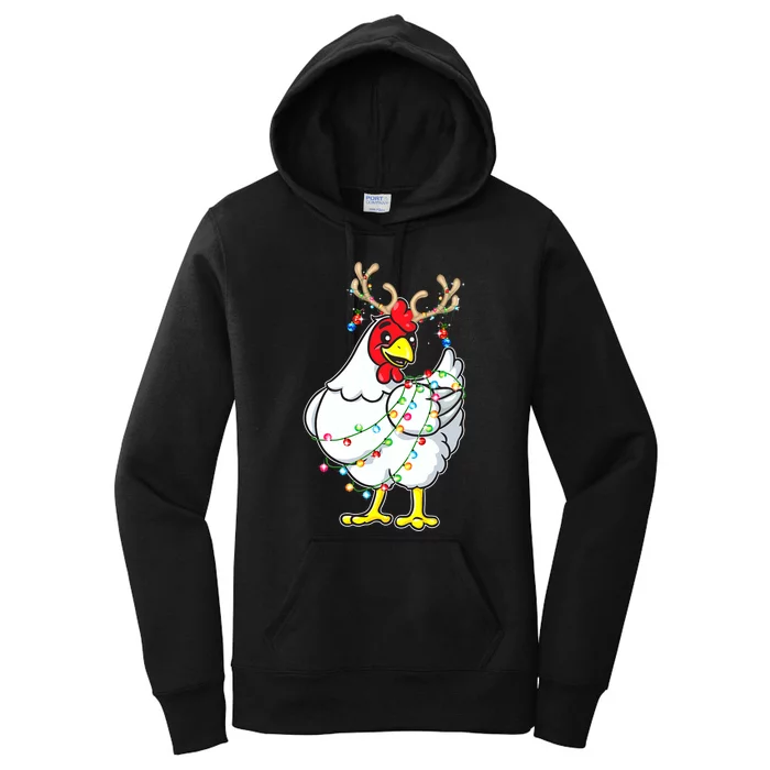 Christmas Pajama Chicken Lover Animals Xmas Tree Lights Women's Pullover Hoodie