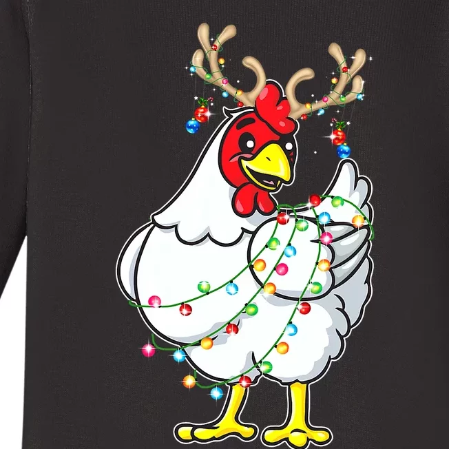 Christmas Pajama Chicken Lover Animals Xmas Tree Lights Baby Long Sleeve Bodysuit