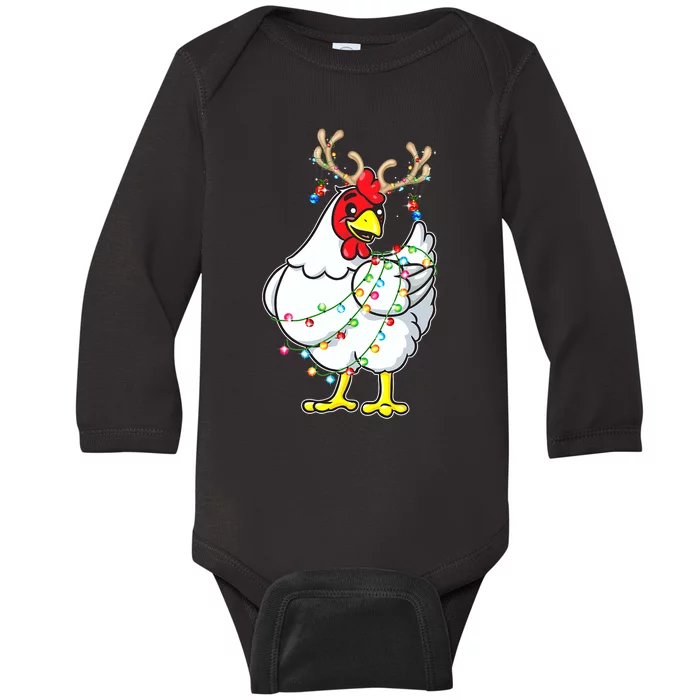 Christmas Pajama Chicken Lover Animals Xmas Tree Lights Baby Long Sleeve Bodysuit